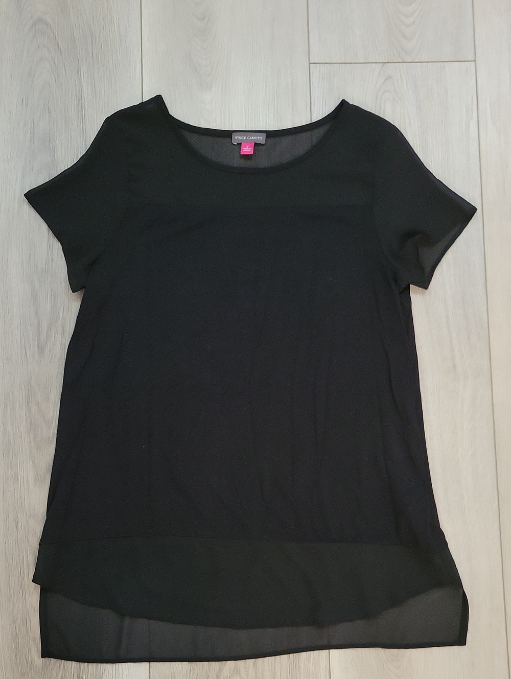 Vince Camuto Black Short-Sleeve Layered Top